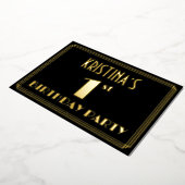 1回目の誕生日パーティー:アールデコの外観「1」、名前つき 箔招待状 (回転した状態)