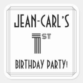 1回目の誕生日パーティー:アールデコスタイル+名前をカスタムする スクエアシール (正面)