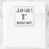 1回目の誕生日パーティー:アールデコスタイル+名前をカスタムする スクエアシール (バッグ)
