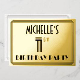 1回目の誕生日パーティー—アールデコスタイル「1」と名前 箔招待状