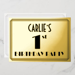 1回目の誕生日パーティー—アールデコ検索「1」 +名前 箔招待状