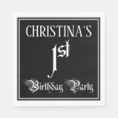1回目の誕生日パーティー—ファンシースクリプト+名前をカスタムする スタンダードランチョンナプキン (正面)