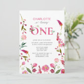 1回目の誕生日ピンクフローラ水彩変化 招待状 (スタンド正面)