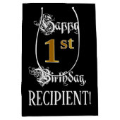 1回目の誕生日ファンシー～スクリプフェイクト；金ゴールドの外観；名前 ミディアムペーパーバッグ (正面)