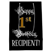 1回目の誕生日ファンシー～スクリプフェイクト；金ゴールドの外観；名前 ミディアムペーパーバッグ (裏面)