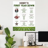 1回目の誕生日マイルストーンフットボール |最初の年を切る ポスター (ホームオフィス)