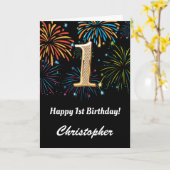 1回目の誕生日レインボー花火ブラック&金ゴールド カード (黄色い花)