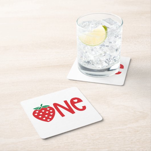 1回目の誕生日ワンイチゴ スクエアペーパーコースター (インサイチュ)