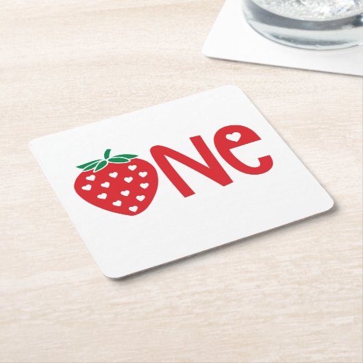 1回目の誕生日ワンイチゴ スクエアペーパーコースター (アングル)