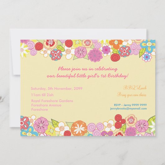 1回目の誕生日春開花ガールズフォト招待状 招待状 (裏面)
