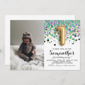1回目の誕生日紙吹雪ポートレート 招待状 (正面/裏面)