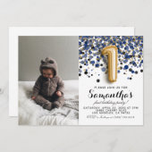 1回目の誕生日紙吹雪ポートレート 招待状 (正面/裏面)