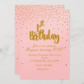1回目の誕生日赤面ピンク&金ゴールド紙吹雪招待状 招待状 (正面/裏面)