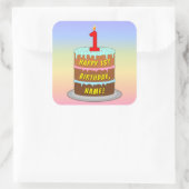 1回目の誕生日:おもしろいケーキとキャンドル+名前をカスタムする スクエアシール (バッグ)