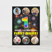 1回目の誕生日:おもしろいレインボー#,名前をカスタムする&写真 カード (正面)