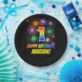 1回目の誕生日:おもしろい花火パターン+虹1 ペーパープレート (パーティー)