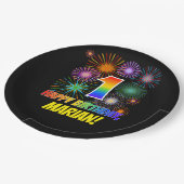 1回目の誕生日:おもしろい花火パターン+虹1 ペーパープレート (アングル)