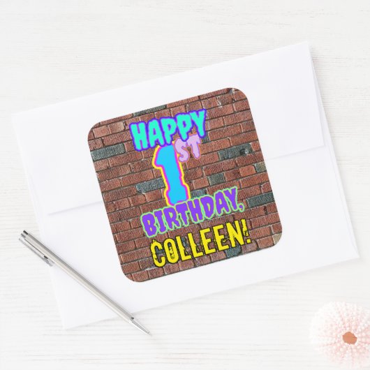 1回目の誕生日 – おもしろい、アーバングラフィティインスパイアルックス スクエアシール (封筒)