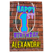 1回目の誕生日：おもしろい、アーバングラフィティインスパイアルックス ミディアムペーパーバッグ (正面)