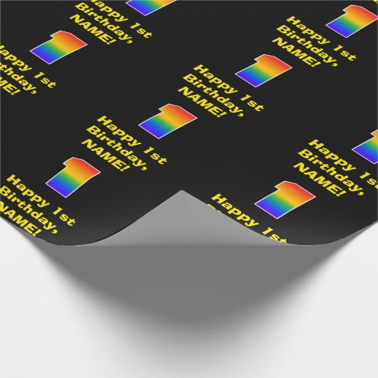 1回目の誕生日:おもしろい、カラフルレインボーインスパイア# 1 ラッピングペーパー (角)