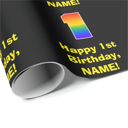 1回目の誕生日:おもしろい、カラフルレインボーインスパイア# 1 ラッピングペーパー (ロールコーナー)