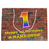 1回目の誕生日：おもしろい、グラフィティインスパイアレインボーン# 1 ラージペーパーバッグ (正面)