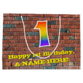 1回目の誕生日：おもしろい、グラフィティインスパイアレインボーン# 1 ラージペーパーバッグ (裏面)