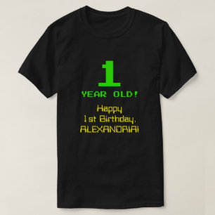 1回目の誕生日:おもしろい、8ビットルック、ネディ/オタク系の「1」 Tシャツ