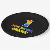 1回目の誕生日：はっきりした,おもしろい,シンプル虹， Rainbow 1 ペーパープレート (アングル)