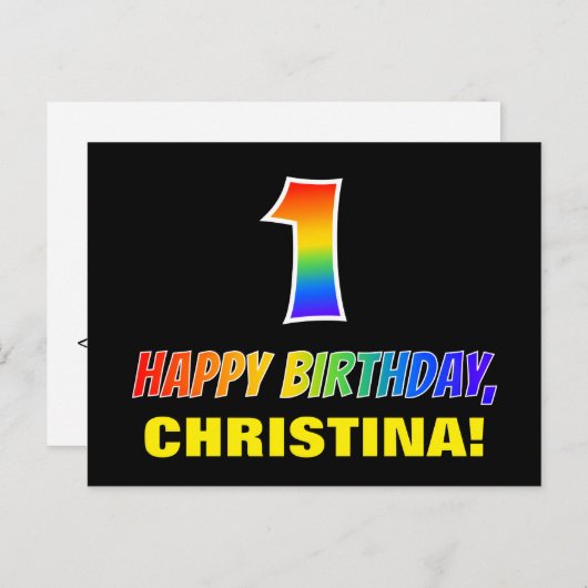 1回目の誕生日:はっきりした,おもしろい,シンプル虹, Rainbow 1 ポストカード (正面/裏面)