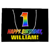 1回目の誕生日：はっきりした,おもしろい,シンプル虹， Rainbow 1 ラージペーパーバッグ (裏面)