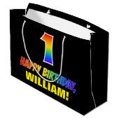 1回目の誕生日：はっきりした,おもしろい,シンプル虹， Rainbow 1 ラージペーパーバッグ (裏面アングル)