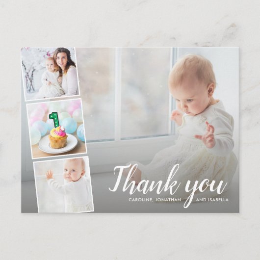 1回目の誕生日、またはどの年も、ありがとうフォトコラージュ ポストカード (正面)