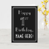 1回目の誕生日:アールデコスタイル番号1と名前をカスタムする カード (黄色い花)