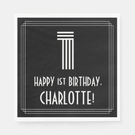1回目の誕生日：インスパイアアールデコの「1」 +名前 スタンダードランチョンナプキン