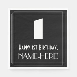 1回目の誕生日：インスパイアアールデコの「1」 +名前 スタンダードランチョンナプキン