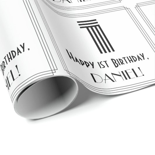 1回目の誕生日:インスパイアアールデコスタイル「1」 +名前 ラッピングペーパー (ロールコーナー)
