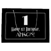 1回目の誕生日:インスパイアアールデコスタイル「1」、名前 ラージペーパーバッグ (裏面)