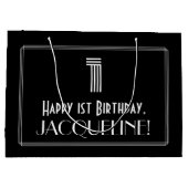 1回目の誕生日 – インスパイアアールデコ「1」と名前 ラージペーパーバッグ (裏面)