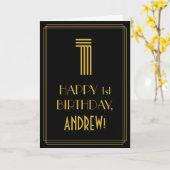 1回目の誕生日:インスパイアアールデコ「1」の外観と名前 カード (黄色い花)