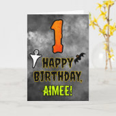 1回目の誕生日:エリーハロウィーンテーマ+名前をカスタムする カード (黄色い花)