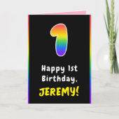 1回目の誕生日:カラフル虹#1、名前をカスタムする カード (正面)