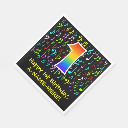1回目の誕生日 – カラフル音楽シンボル, Rainbow 1 スタンダードランチョンナプキン (角)
