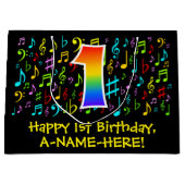 1回目の誕生日 – カラフル音楽シンボル， Rainbow 1 ラージペーパーバッグ (正面)