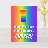 1回目の誕生日: カラフル、おもしろいレインボーパターン# 1 カード (黄色い花)