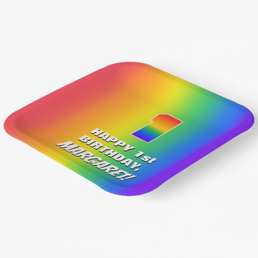 1回目の誕生日: カラフル、おもしろいレインボーパターン# 1 ペーパープレート (傾斜あり)