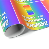 1回目の誕生日： カラフル、おもしろいレインボーパターン# 1 ラッピングペーパー (ロールコーナー)