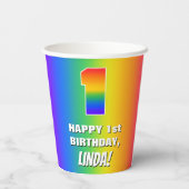 1回目の誕生日： カラフル、おもしろいレインボーパターン# 1 紙コップ (裏面)