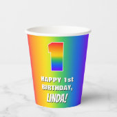 1回目の誕生日： カラフル、おもしろいレインボーパターン# 1 紙コップ (正面)