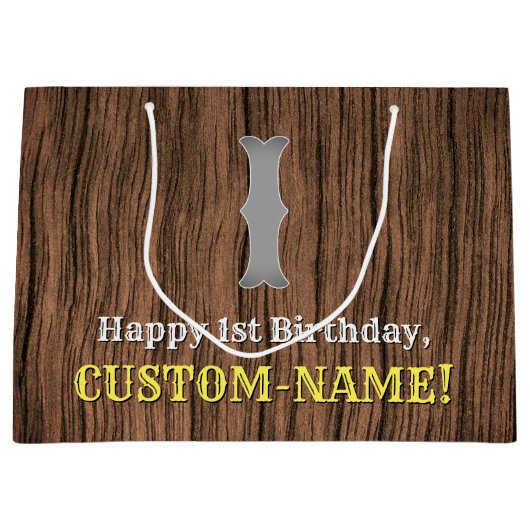 1回目の誕生日:カントリーインスパイアウエスタンルック、名前 ラージペーパーバッグ (正面)